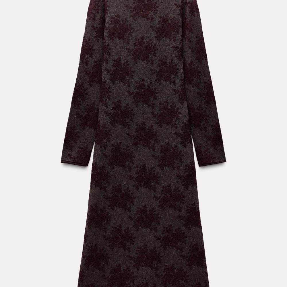 Zara Jacquard floral long knit dress NWT